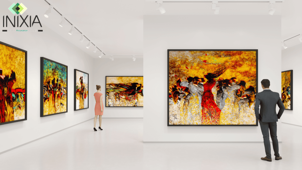 "Un homme et une femme dans une galerie regardent des tableau" - Image INIXIA