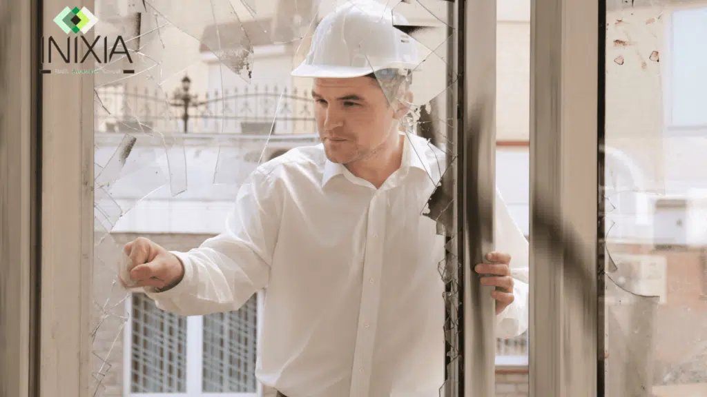 Assurance PNO Professionnelle - un marchand de biens vient voir la fenêtre casser dan son bien immobilier.