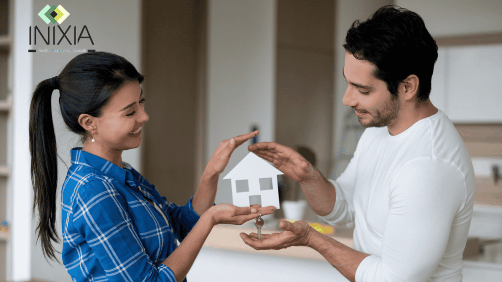 Comment fonctionne l'assurance emprunteur - un homme et une femme tiennent une maquette de maison et des clés ?