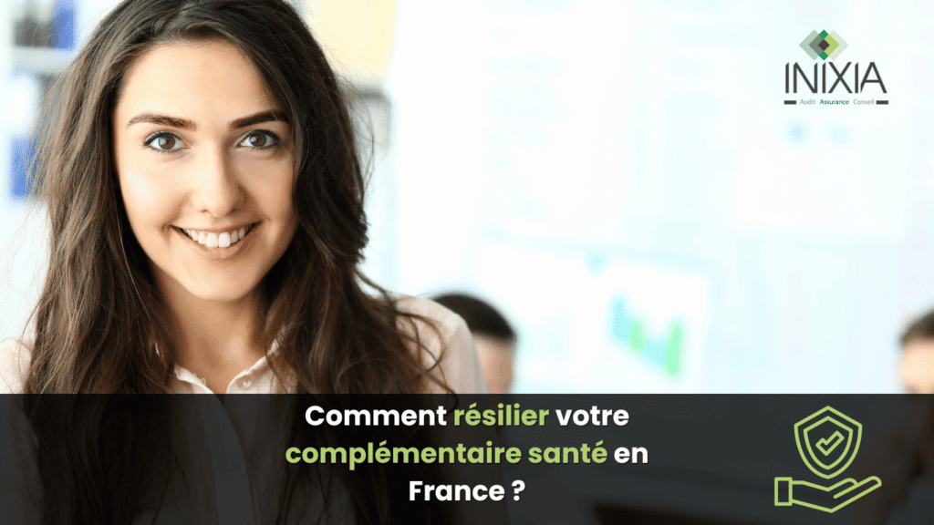 Une image promotionnelle d’INIXIA avec une personne dont le visage est flouté, posant une question sur la résiliation de la complémentaire santé en France.