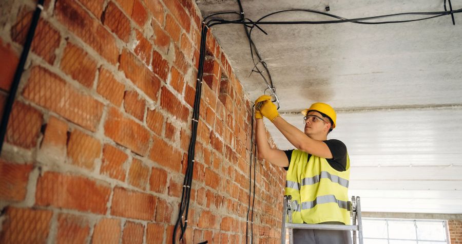 un électricien qui installe des cables